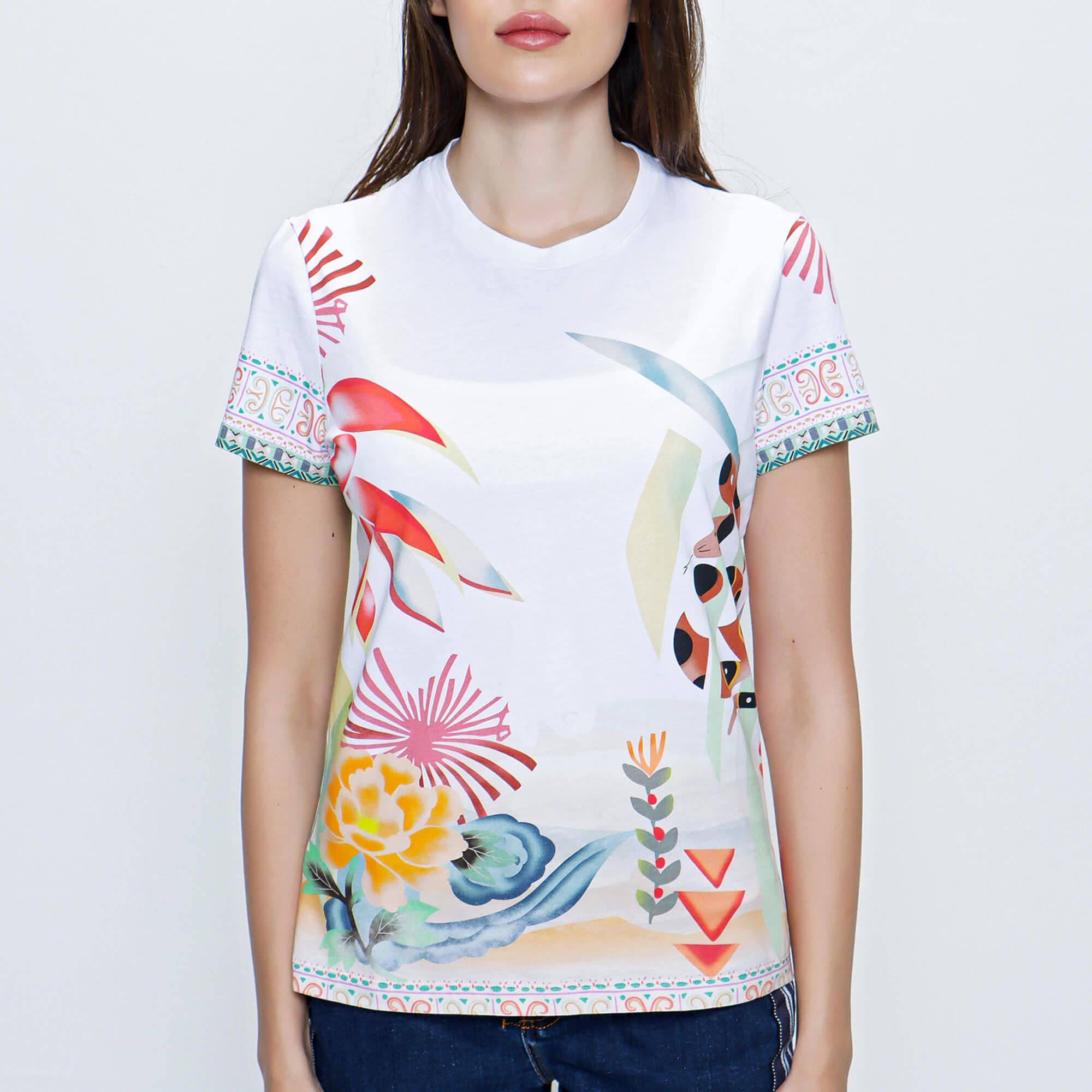 Etro - White and Multicolor Animal Printed T shirt 